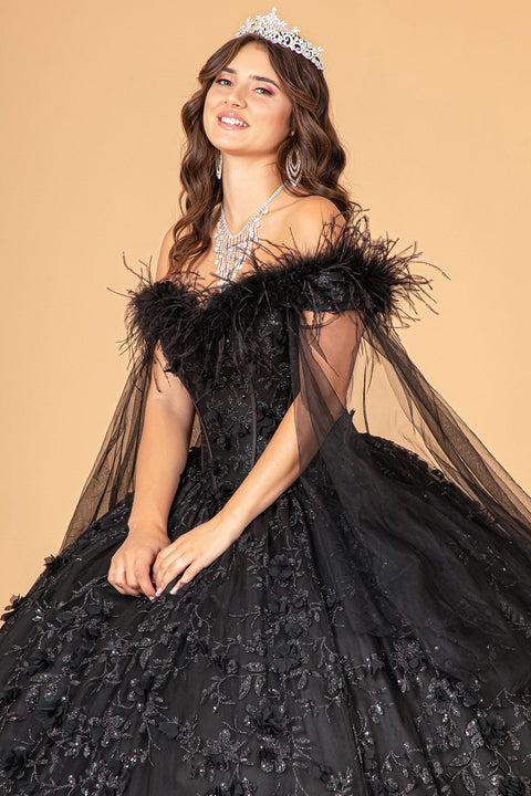 Off Shoulder Feather Ball Gown by Elizabeth K GL3101