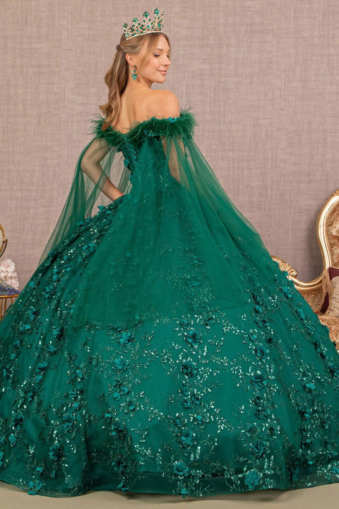 Off Shoulder Feather Ball Gown by Elizabeth K GL3101
