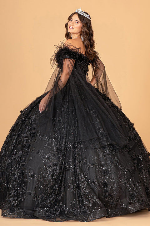 Off Shoulder Feather Ball Gown by Elizabeth K GL3101