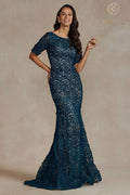 Mid-Sleeve Fitted Applique Gown by Nox Anabel JQ506