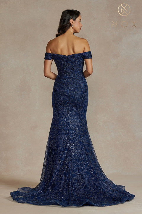 Off Shoulder Gown withFitted Applique by Nox Anabel JQ502