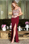 Adora 3057's Off-Shoulder Slit Gown with Fitted Appliqué