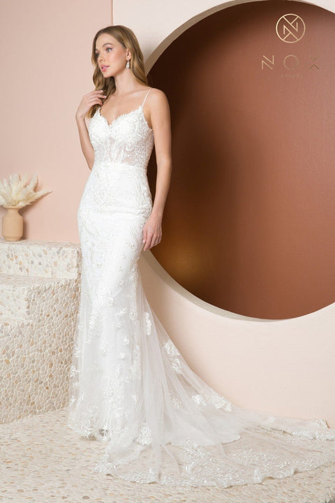 Sleeveless Fitted Applique Bridal Gown by Nox Anabel JW939