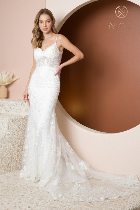 Sleeveless Fitted Applique Bridal Gown by Nox Anabel JW939