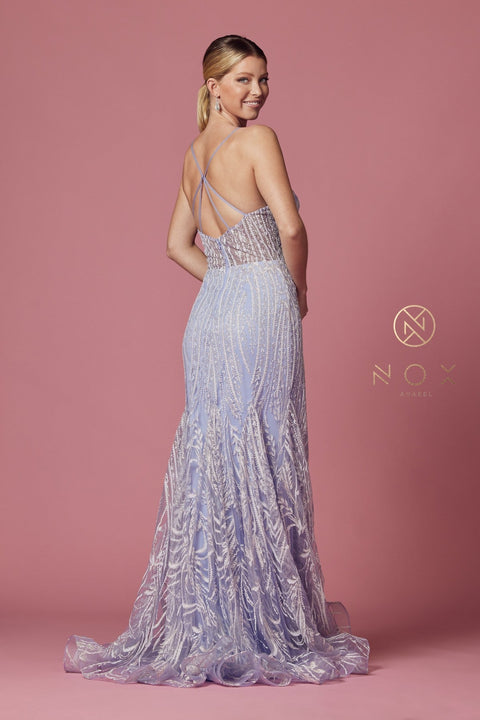 Fitted Sleeveless Gown with Appliques by Nox Anabel T1010