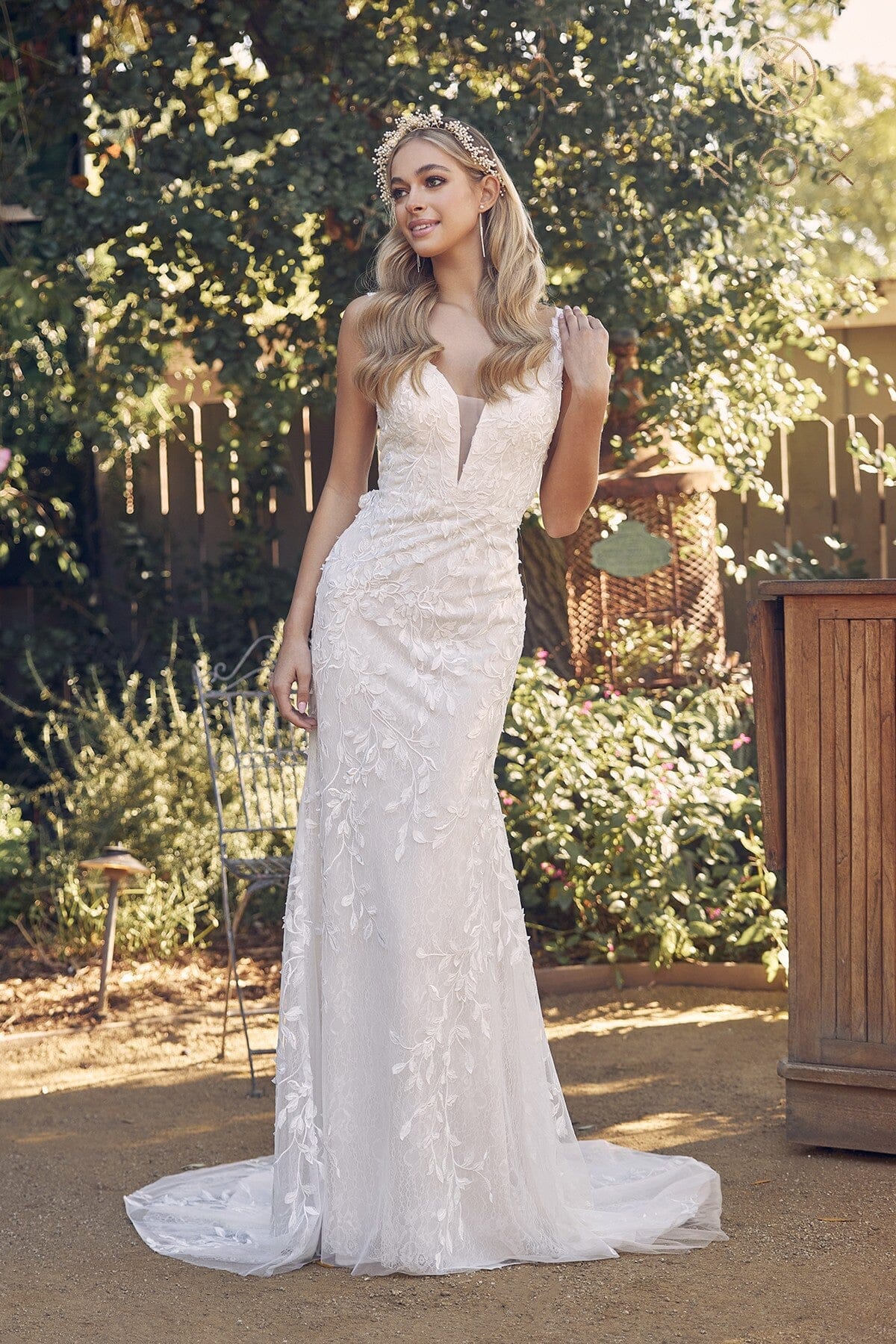 Applique Fitted V-Neck Wedding Dress by Nox Anabel JE949 sheerdreamz Applique Fitted V-Neck Wedding Dress by Nox Anabel JE949 sheerdreamz