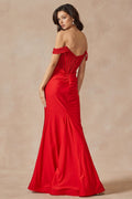 Juliet 2407's Fitted Corset Gown with Off-Shoulder Design and Elaborate Embroidery