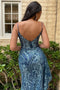 Cinderella Divine J856's V-Neck Peplum Gown with Fitted Glitter Print