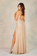 Adora 3155's Fitted Gown with Glittery Sheer Corset and Slit