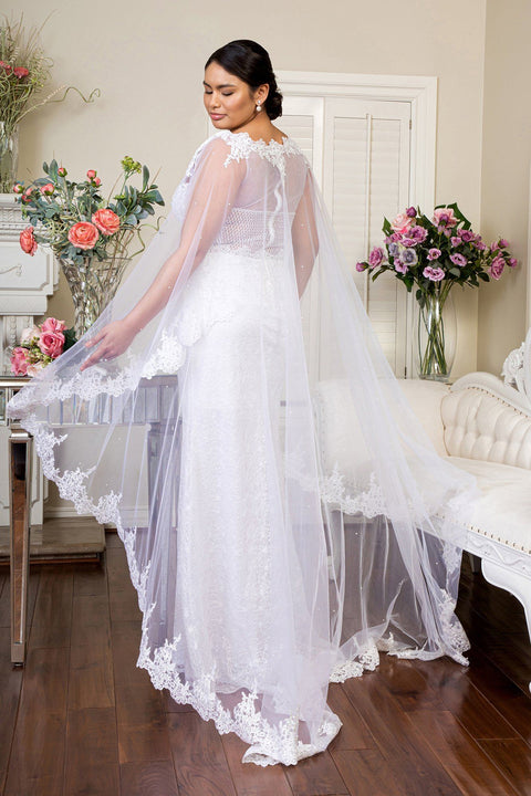 Elizabeth K GL1918's Fitted Wedding Gown with Lace Cape – alternate view 9