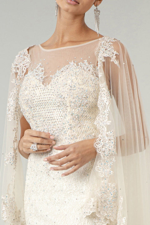Elizabeth K GL1918's Fitted Wedding Gown with Lace Cape – alternate view 3