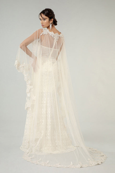 Elizabeth K GL1918's Fitted Wedding Gown with Lace Cape – alternate view 2