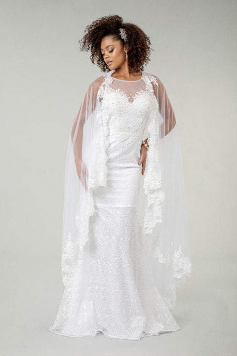 White Elizabeth K GL1918's Fitted Wedding Gown with Lace Cape – alternate view 5