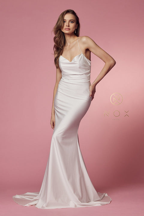Long Fitted  Cowl Neck Dress by Nox Anabel R472