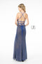 Elizabeth K GL1831's Fitted Long Crepe Dress with Glitter and Corset Back