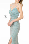 Elizabeth K GL1831's Fitted Long Crepe Dress with Glitter and Corset Back