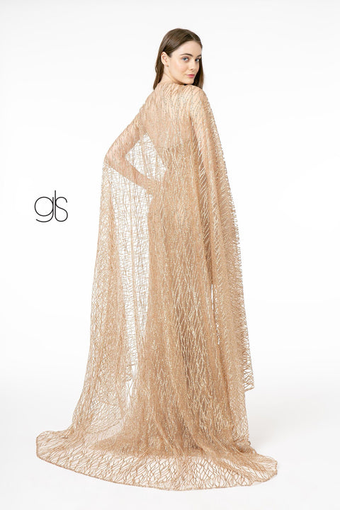 Fitted Long Glitter Print Dress with Cape by Elizabeth K GL1830