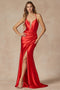 Juliet 299: Long V-Neck Jersey Dress with Fitted Silhouette and Slit