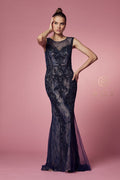 Long Fitted  Lace Applique Sleeveless Dress by Nox Anabel E1006