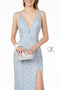 Elizabeth K GL2898: Long Fitted Metallic Floral Lace Dress