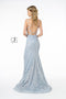 Elizabeth K GL2898: Long Fitted Metallic Floral Lace Dress