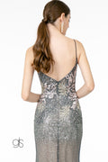 Fitted Long Metallic Glitter Ombre Dress by Elizabeth K GL2929