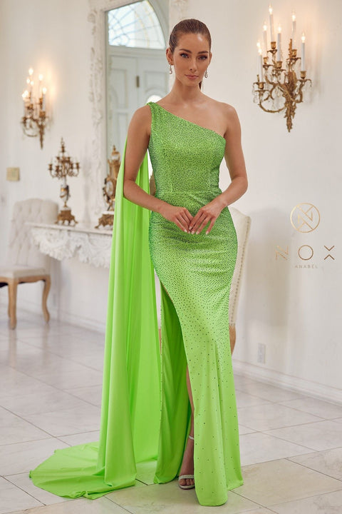 One Shoulder Fitted Long Dress by Nox Anabel E1039