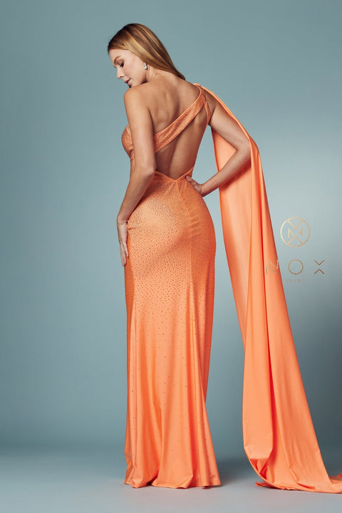 One Shoulder Fitted Long Dress by Nox Anabel E1039
