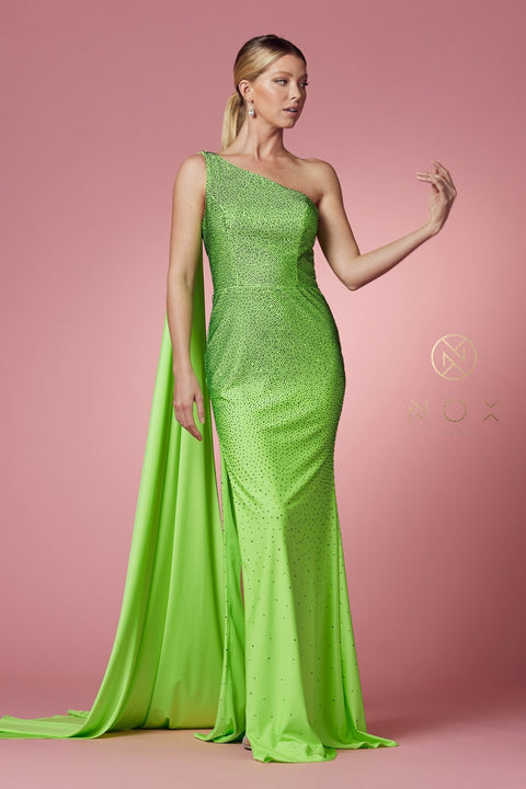 One Shoulder Fitted Long Dress by Nox Anabel E1039