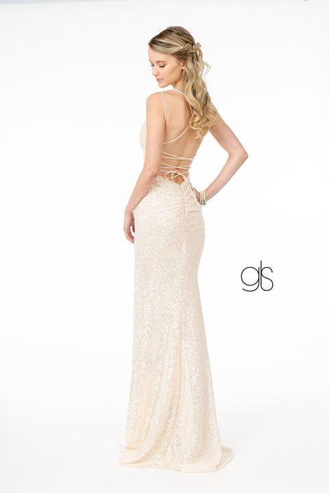 Fitted Long Sequin Dress with Corset Back by Elizabeth K GL1814