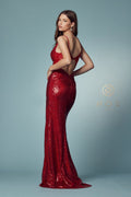 Long Fitted Sequin Slit Dress by Nox Anabel S1016