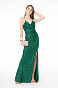 Fitted Long Sequin V-Neck Dress by Elizabeth K GL2918