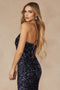 Juliet 2406: Sleeveless Fitted Long Sequin Velvet Dress