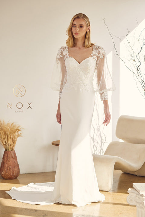 Long Sleeve Fitted Wedding Dress by Nox Anabel JE919