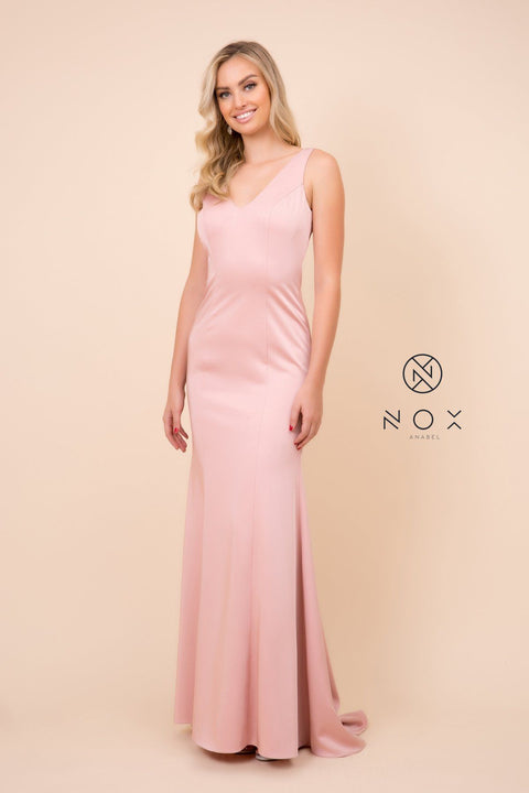 Sleeveless Fitted Long V-Neck Dress by Nox Anabel Q011