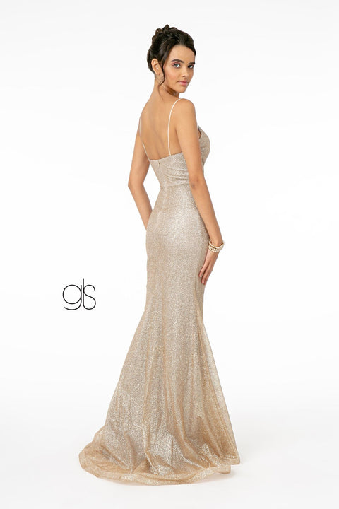 Elizabeth K GL2988: Sleeveless V-Neck Glitter Dress with a Fitted Silhouette