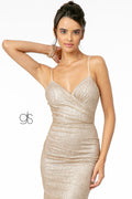 Elizabeth K GL2988: Sleeveless V-Neck Glitter Dress with a Fitted Silhouette