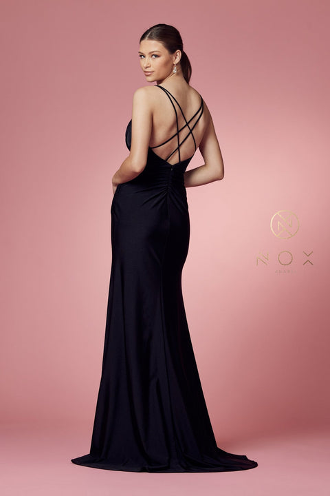 Strappy Fitted Long  Back Dress by Nox Anabel E1035