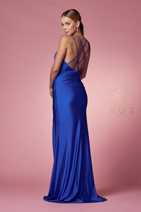 Strappy Fitted Long  Back Dress by Nox Anabel E1035