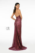 Elizabeth K GL2989: Long Sweetheart Glitter Print Dress with a Fitted Silhouette