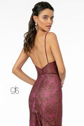 Elizabeth K GL2989: Long Sweetheart Glitter Print Dress with a Fitted Silhouette