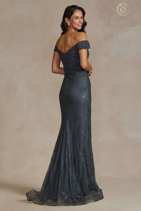 Off Shoulder Fitted Lace Gown by Nox Anabel JQ501