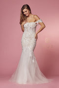 Off Shoulder Fitted Lace Gown by Nox Anabel JS924