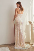 Ladivine C140 Sleek One-Shoulder Sequin Gown with a Fitted Silhouette
