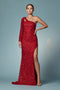 One Sleeve Fitted Sequin Gown by Nox Anabel S1013