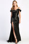 Adora 3063: Fitted Satin Cold Shoulder Gown with Slit