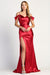 Adora 3063: Fitted Satin Cold Shoulder Gown with Slit