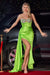 Fitted Satin Slit Gown With Beaded Bustier And Spaghetti Strap CD286 By Ladivine