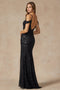 Juliet 2410: Fitted Sequin Cold Shoulder Gown with Slit