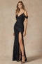 Juliet 2410: Fitted Sequin Cold Shoulder Gown with Slit